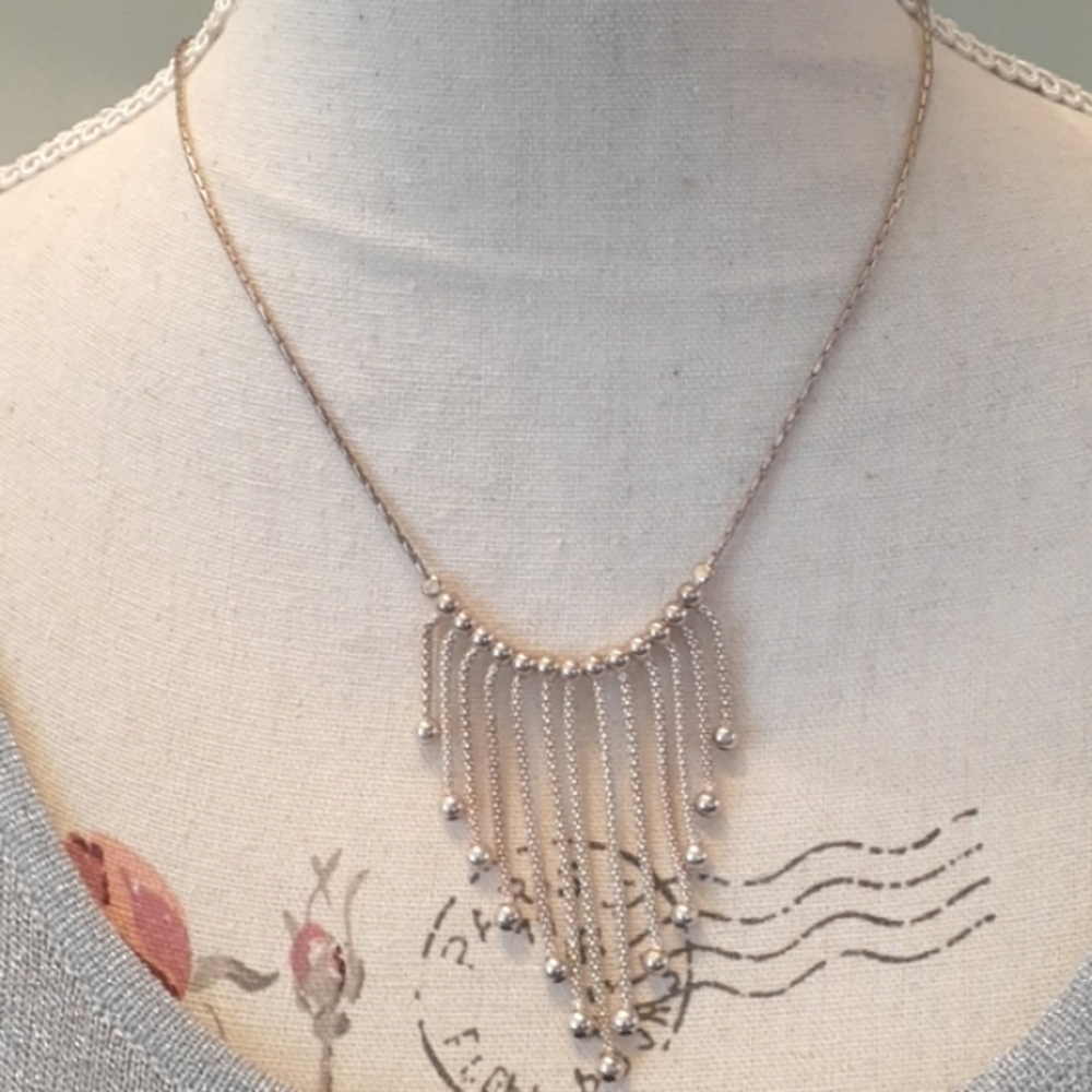 # Vintage sassy sterling silver bead and fringe necklace